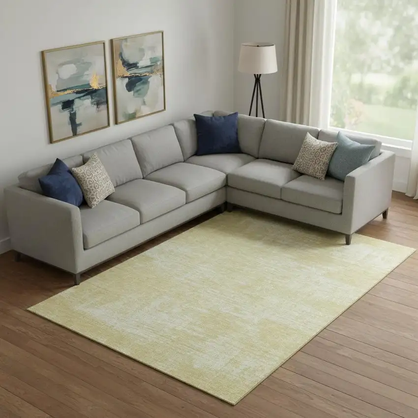 Wheat And Ivory Abstract Washable Area Rug With UV Protection Photo 3