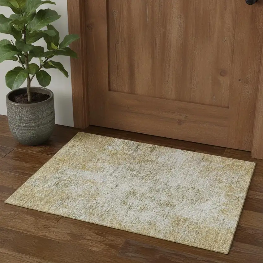 Wheat And Ivory Abstract Washable Area Rug With UV Protection Photo 2
