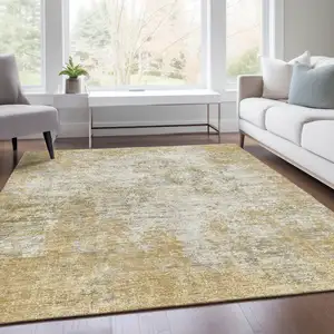 Photo of Wheat And Ivory Abstract Washable Area Rug With UV Protection