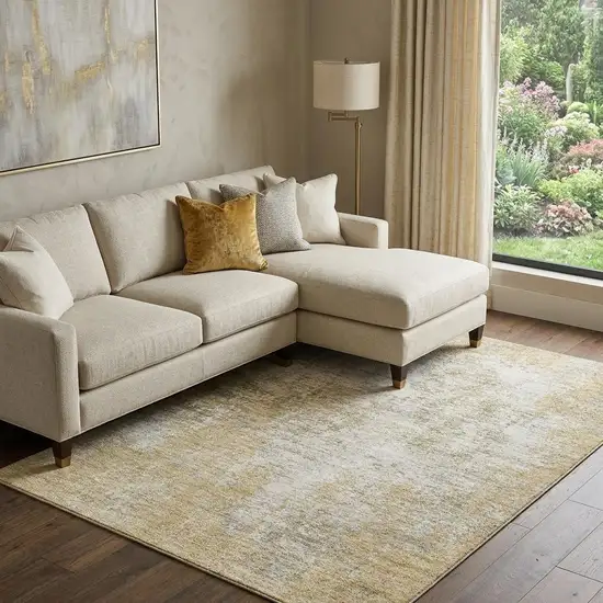 Wheat And Ivory Abstract Washable Area Rug With UV Protection Photo 1