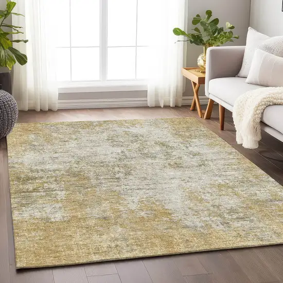 Wheat And Ivory Abstract Washable Area Rug With UV Protection Photo 2