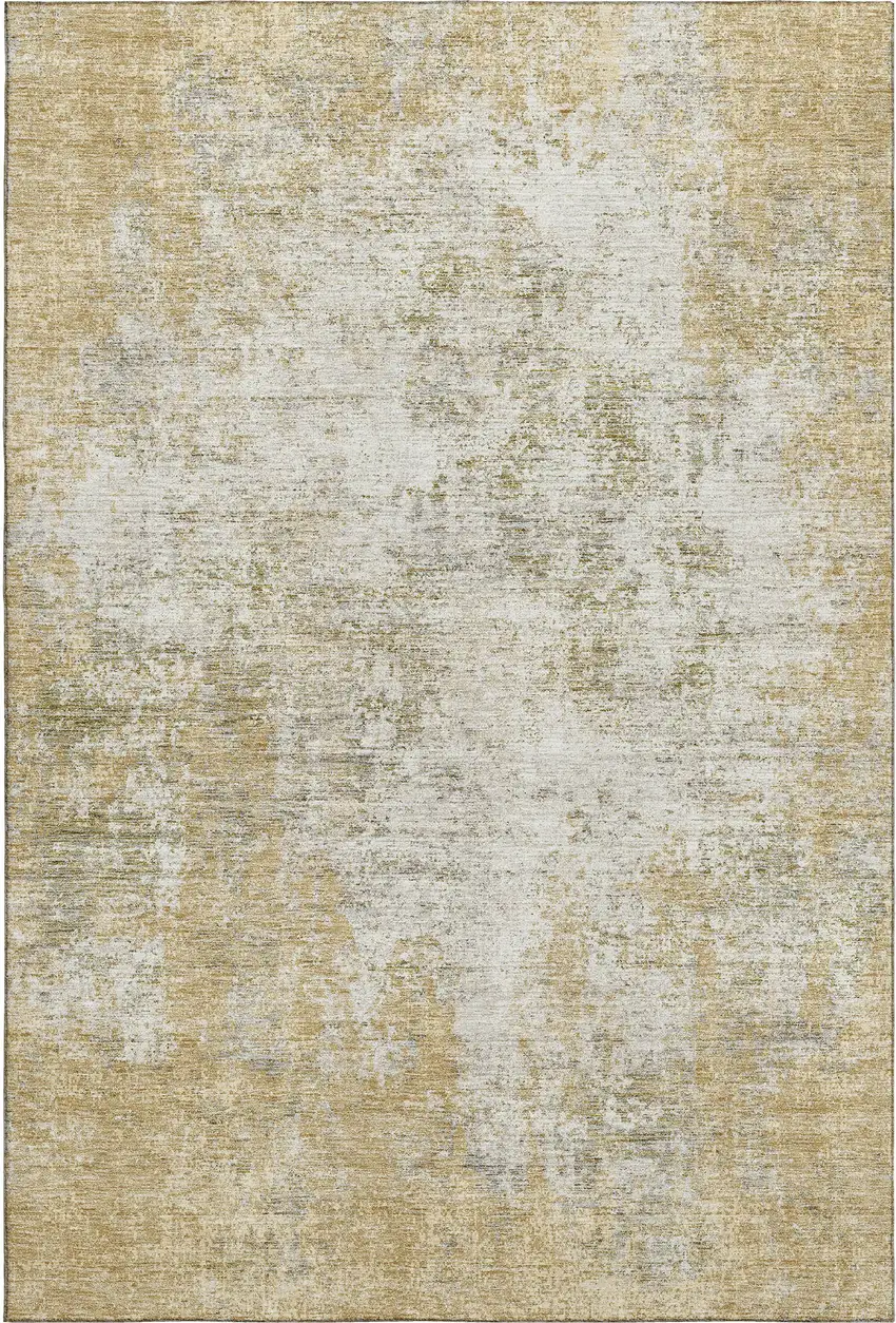 Wheat And Ivory Abstract Washable Area Rug With UV Protection Photo 3
