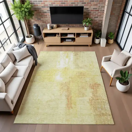 Wheat And Ivory Abstract Washable Area Rug With UV Protection Photo 1