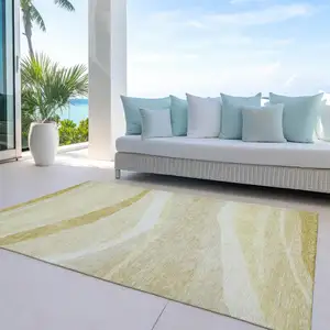 Photo of Wheat And Ivory Abstract Washable Indoor Outdoor Area Rug