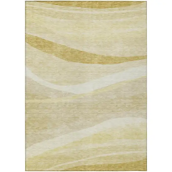 Wheat And Ivory Abstract Washable Indoor Outdoor Area Rug Photo 1