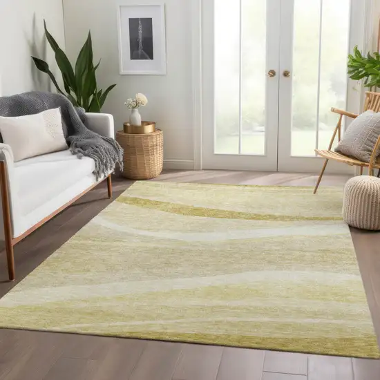 Wheat And Ivory Abstract Washable Indoor Outdoor Area Rug Photo 9