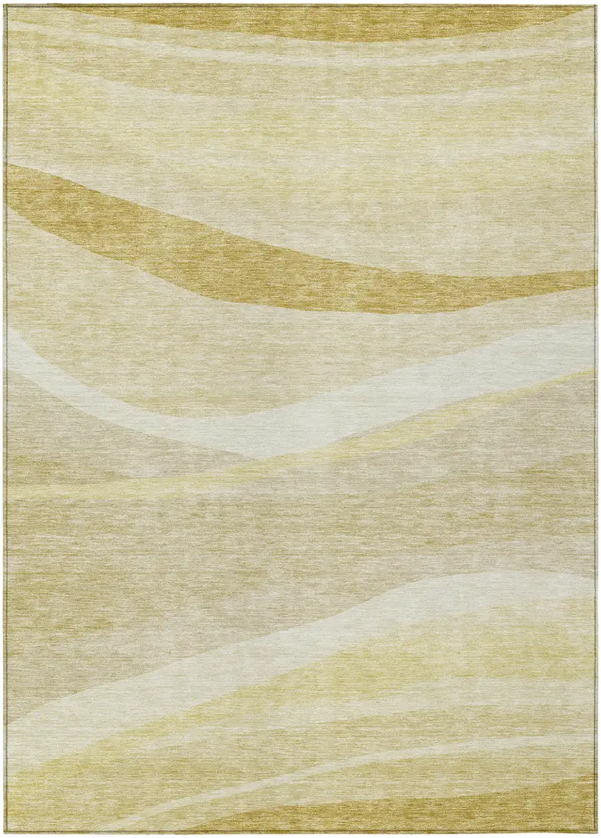 Wheat And Ivory Abstract Washable Indoor Outdoor Area Rug Photo 2