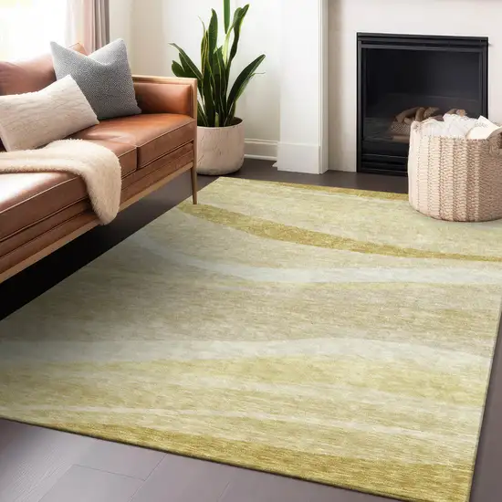 Wheat And Ivory Abstract Washable Indoor Outdoor Area Rug Photo 8
