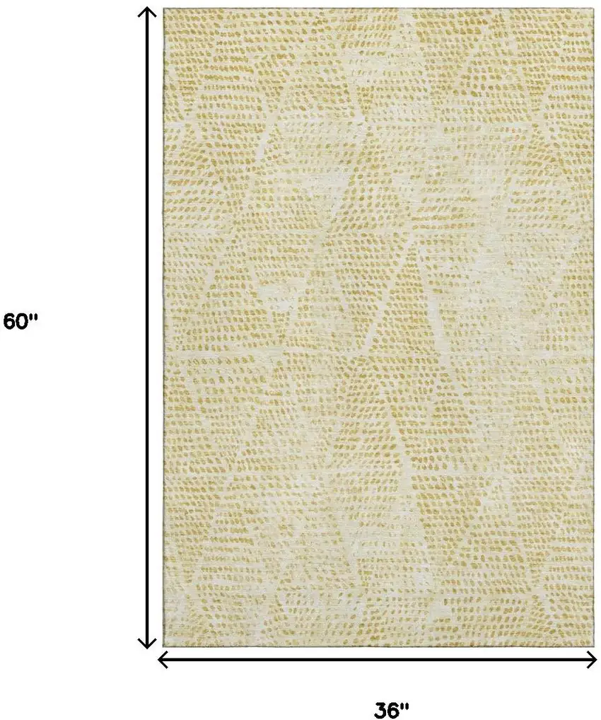 Wheat And Ivory Diamond Washable Area Rug With UV Protection Photo 3