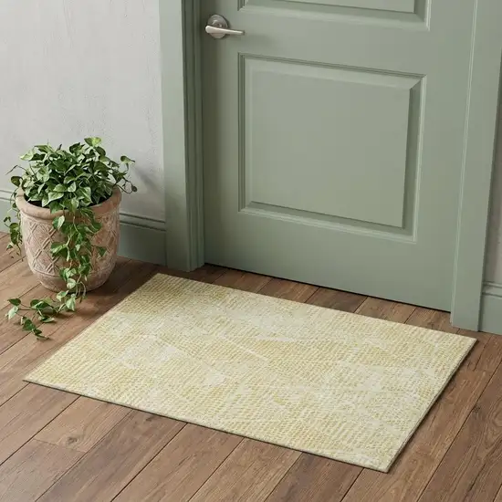 Wheat And Ivory Diamond Washable Area Rug With UV Protection Photo 1