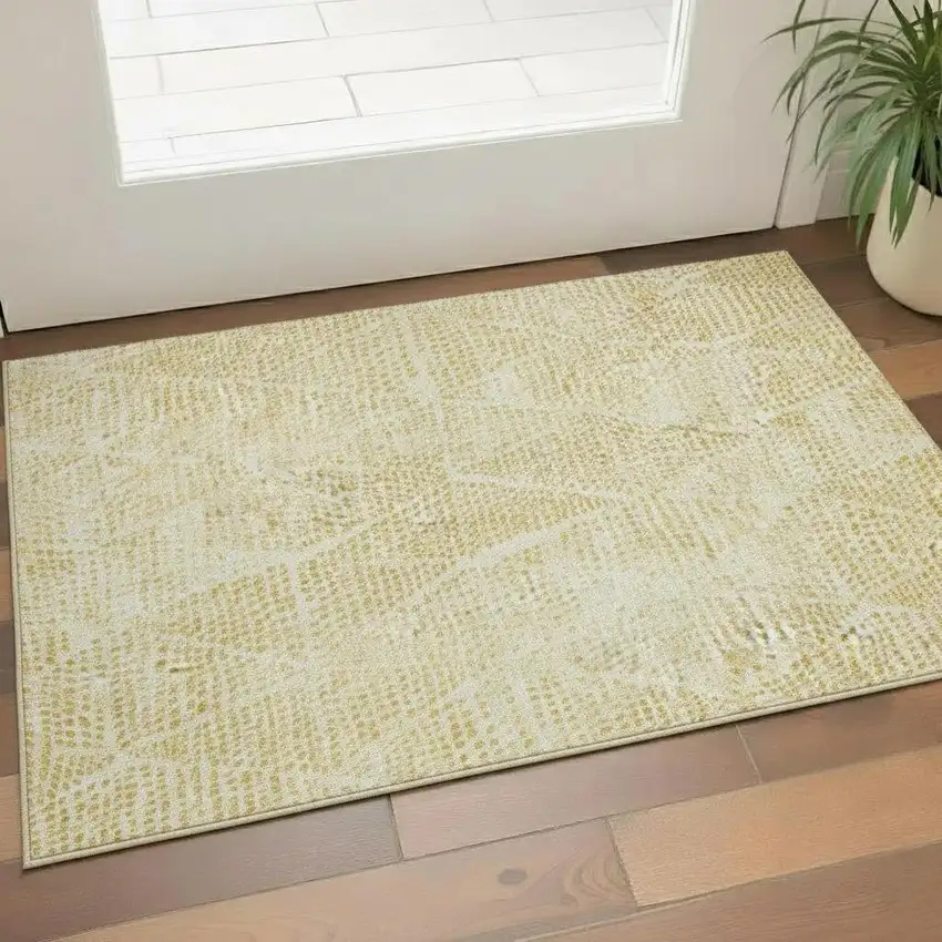 Wheat And Ivory Diamond Washable Area Rug With UV Protection Photo 1
