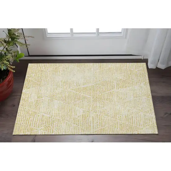 Wheat And Ivory Diamond Washable Area Rug With UV Protection Photo 2