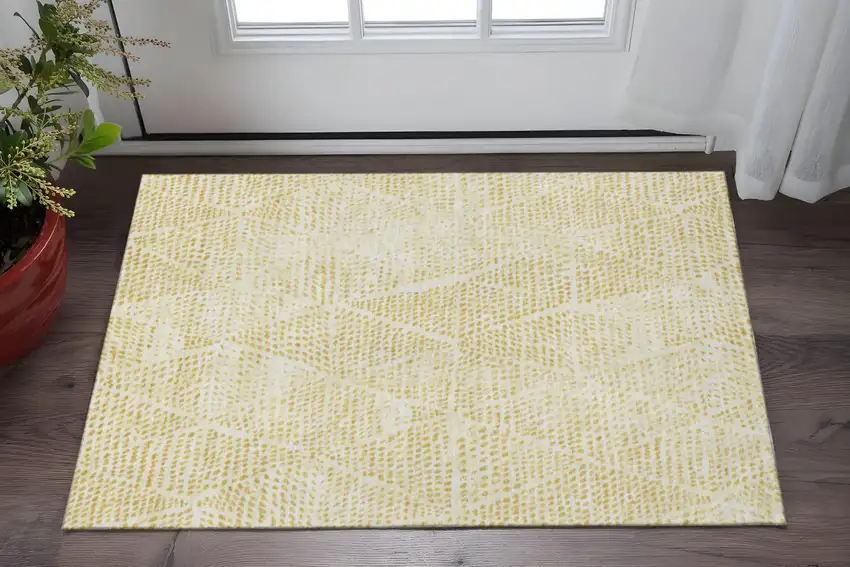Wheat And Ivory Diamond Washable Area Rug With UV Protection Photo 2