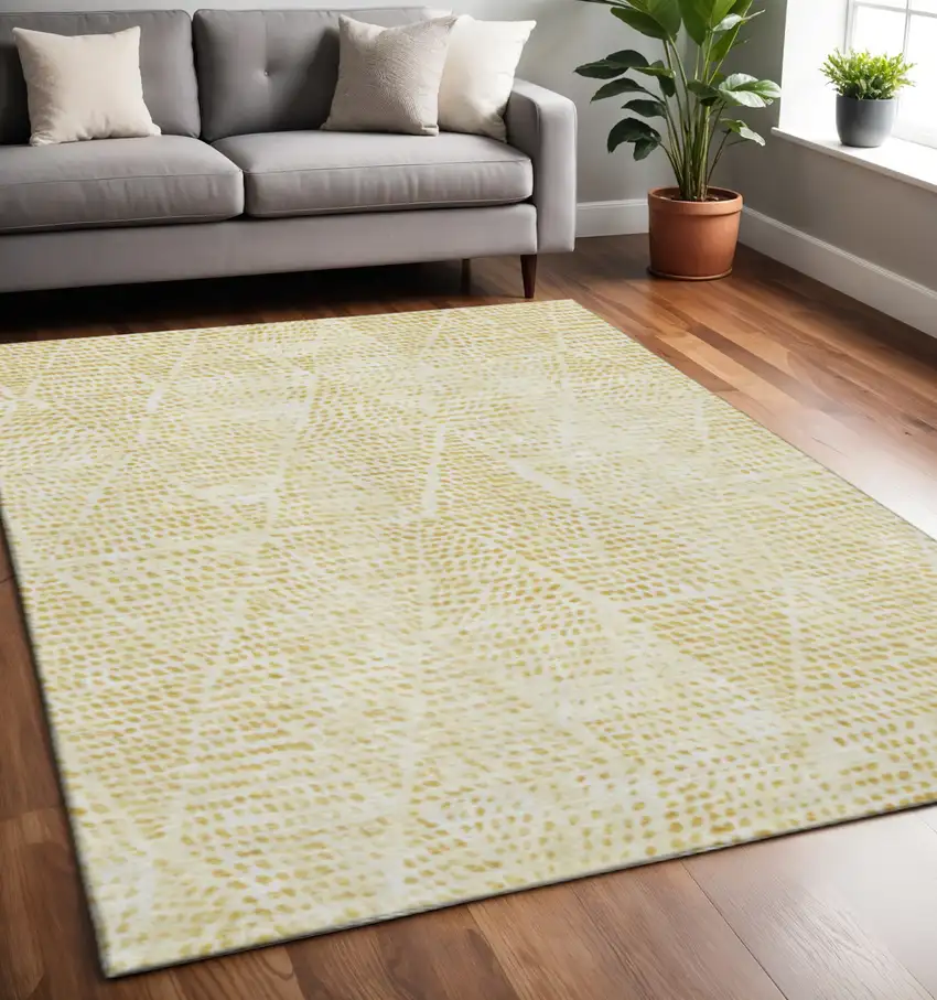 Wheat And Ivory Diamond Washable Area Rug With UV Protection Photo 2