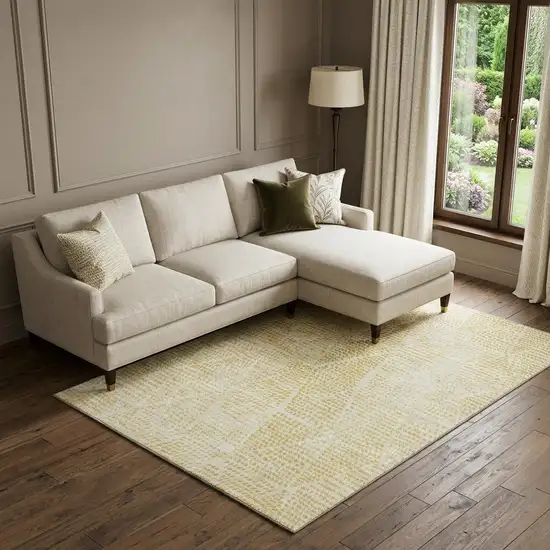 Wheat And Ivory Diamond Washable Area Rug With UV Protection Photo 1