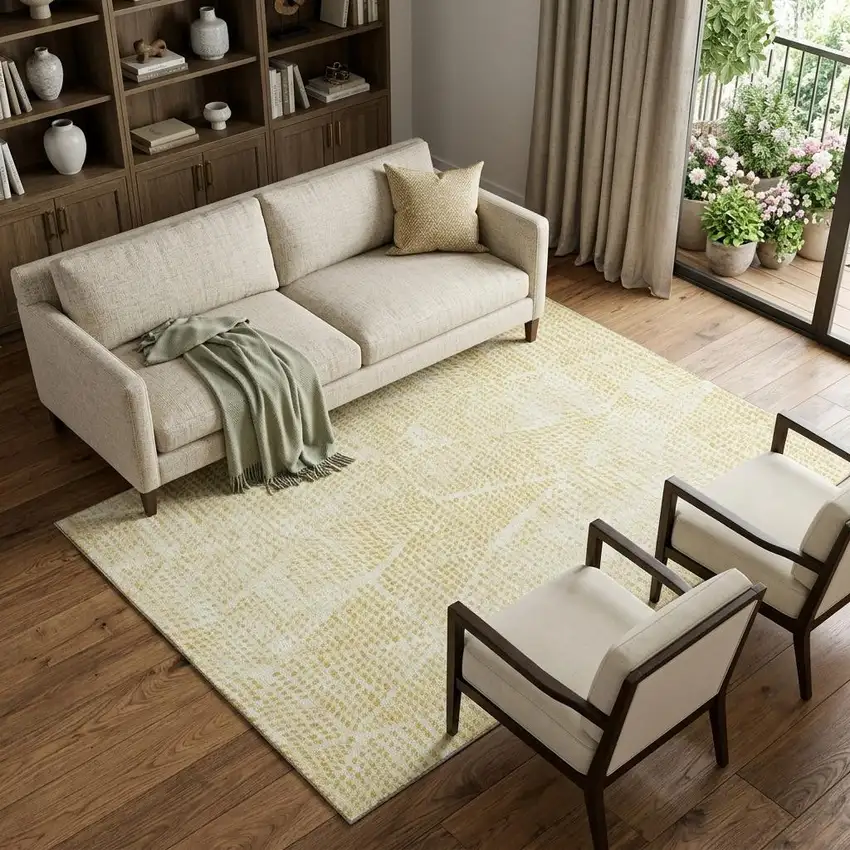 Wheat And Ivory Diamond Washable Area Rug With UV Protection Photo 1