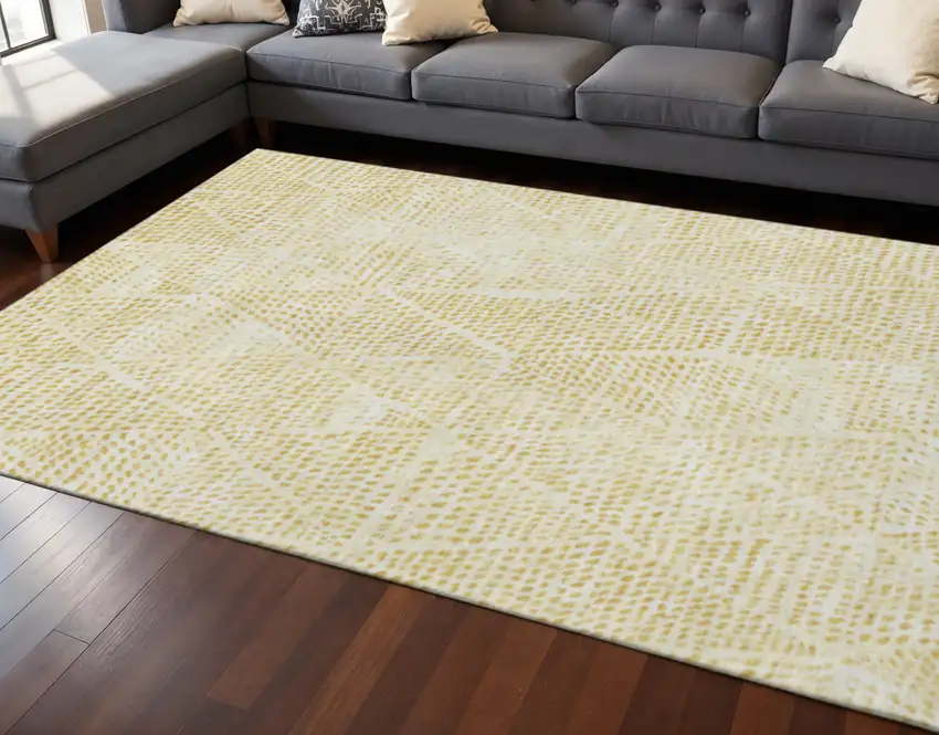 Wheat And Ivory Diamond Washable Area Rug With UV Protection Photo 2