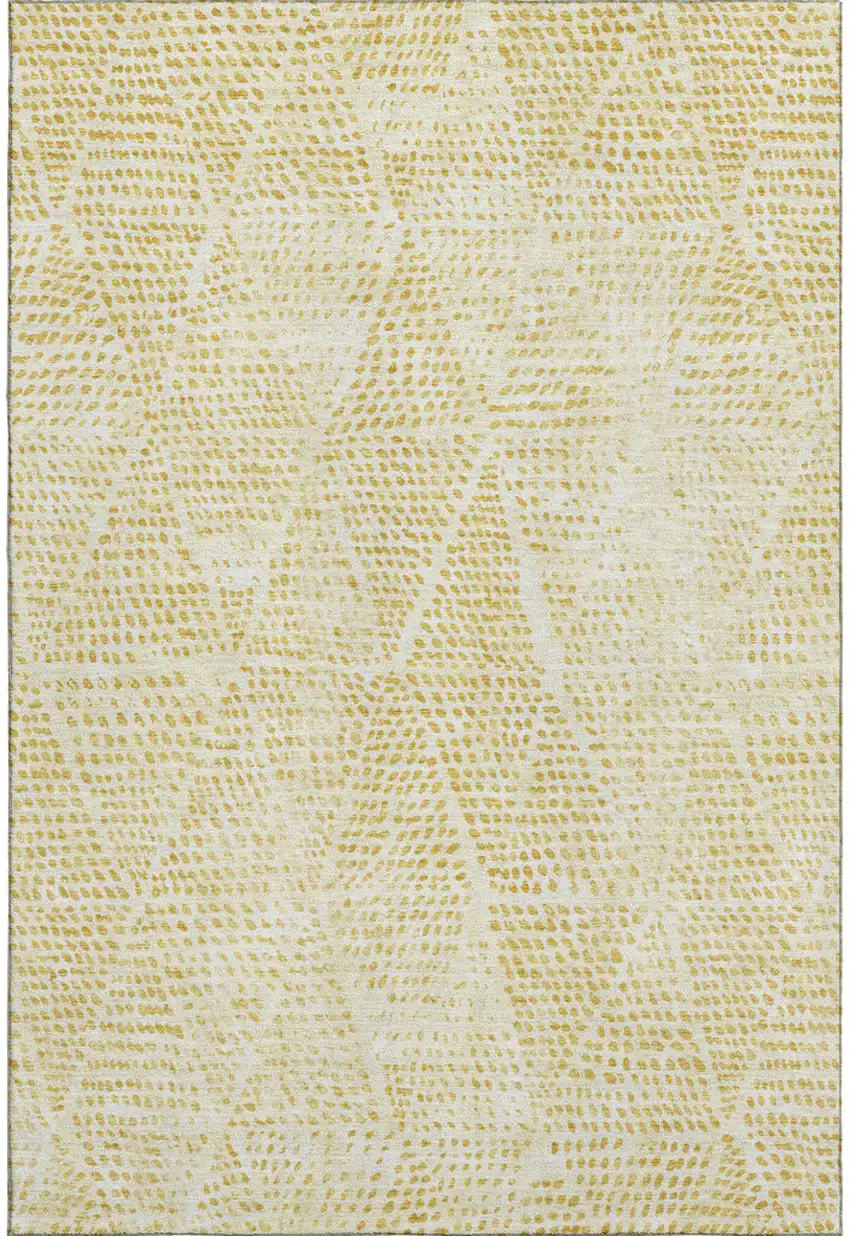 Wheat And Ivory Diamond Washable Area Rug With UV Protection Photo 1