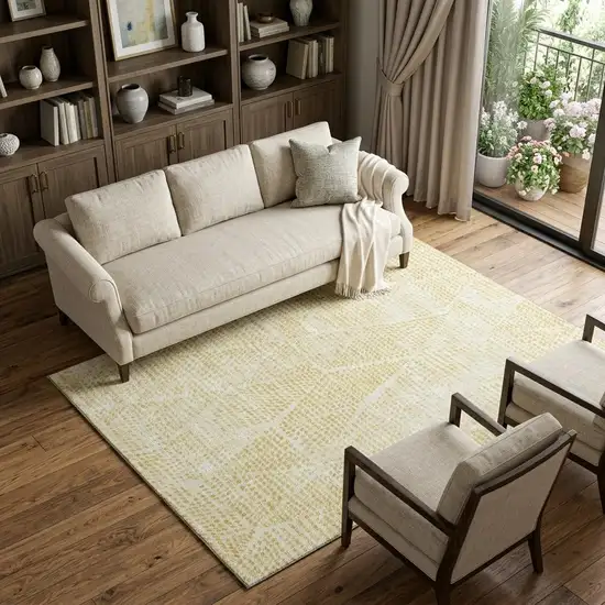 Wheat And Ivory Diamond Washable Area Rug With UV Protection Photo 1