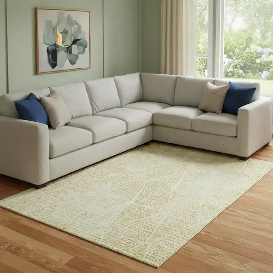 Wheat And Ivory Diamond Washable Area Rug With UV Protection Photo 1