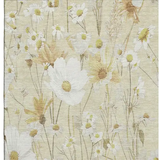 Wheat And Ivory Floral Washable Area Rug With UV Protection Photo 2