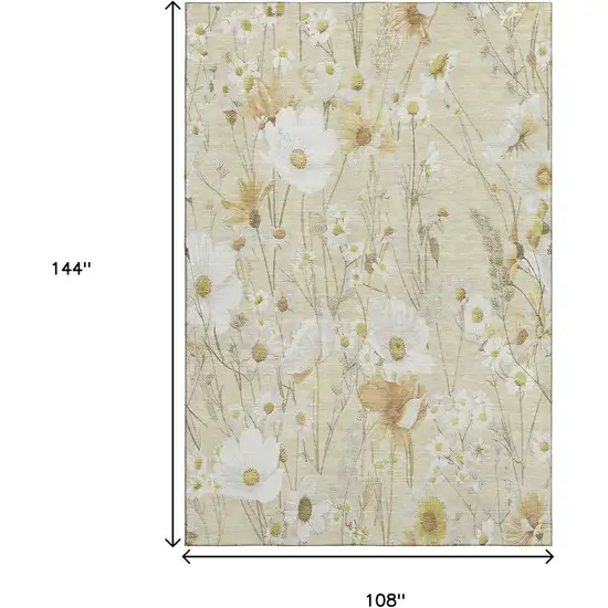 Wheat And Ivory Floral Washable Area Rug With UV Protection Photo 9