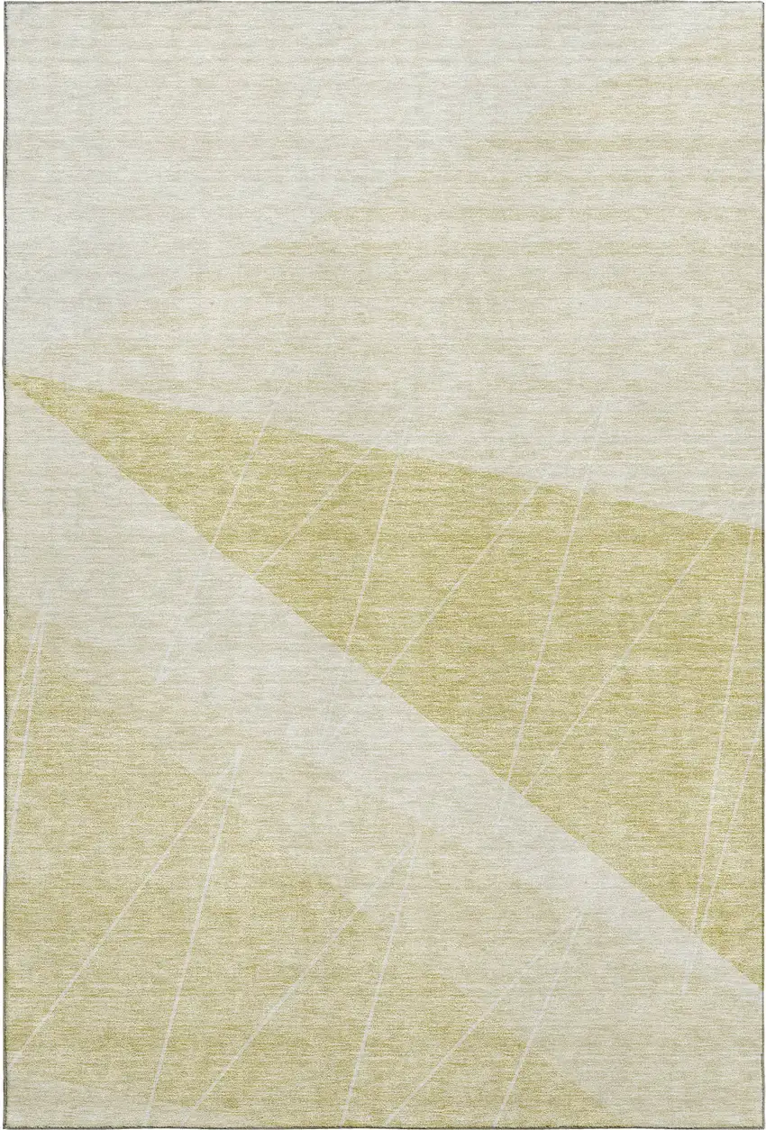 Wheat And Ivory Geometric Washable Area Rug With UV Protection Photo 1