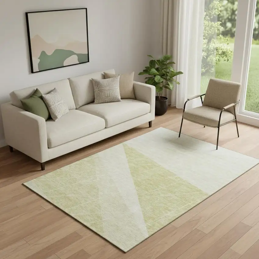 Wheat And Ivory Geometric Washable Area Rug With UV Protection Photo 1