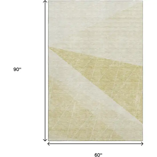 Wheat And Ivory Geometric Washable Area Rug With UV Protection Photo 3