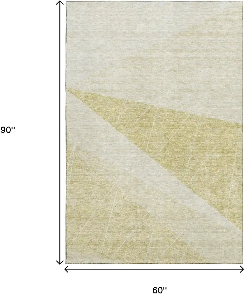 Wheat And Ivory Geometric Washable Area Rug With UV Protection Photo 3
