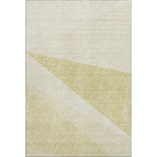 Wheat And Ivory Geometric Washable Area Rug With UV Protection Photo 1