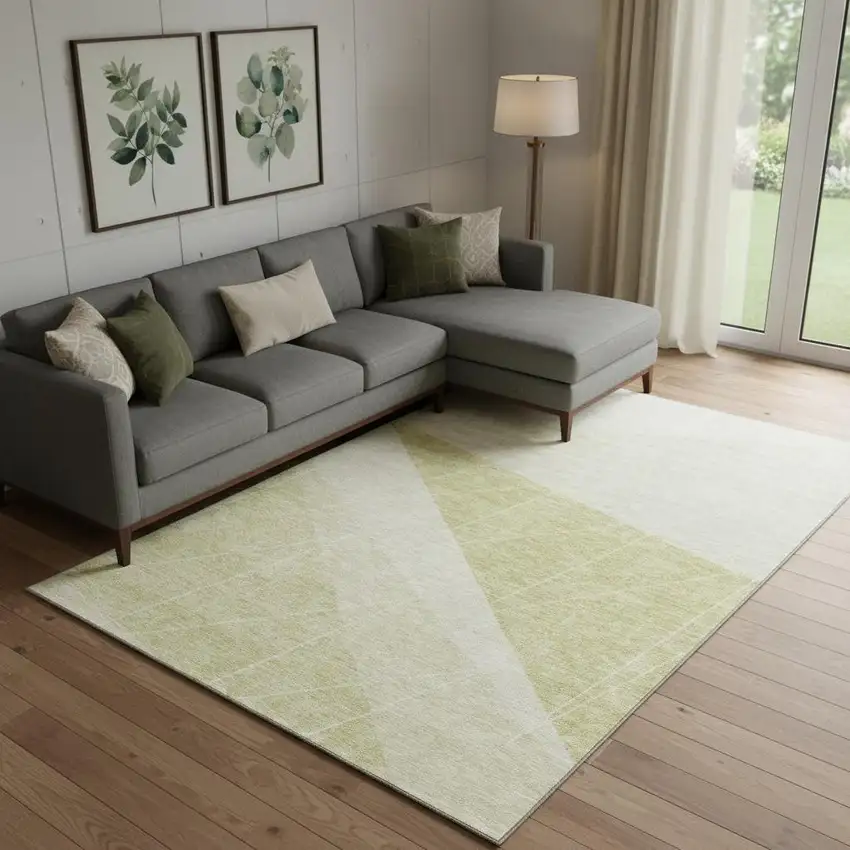 Wheat And Ivory Geometric Washable Area Rug With UV Protection Photo 1