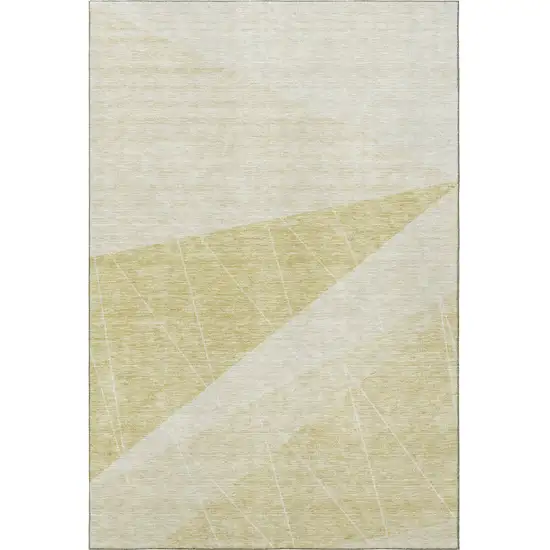 Wheat And Ivory Geometric Washable Area Rug With UV Protection Photo 3