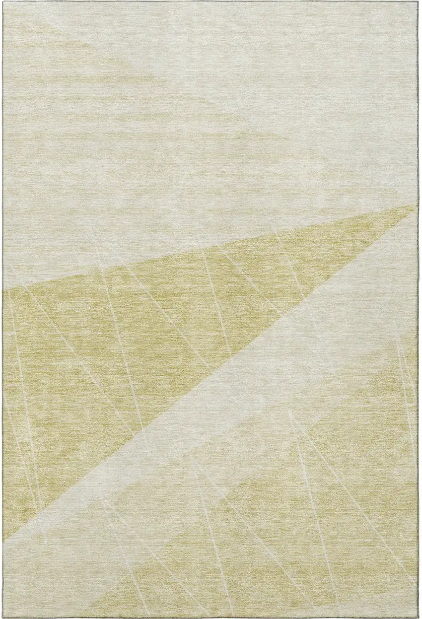 Wheat And Ivory Geometric Washable Area Rug With UV Protection Photo 3