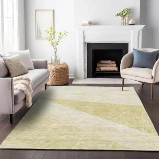 Wheat And Ivory Geometric Washable Area Rug With UV Protection Photo 4