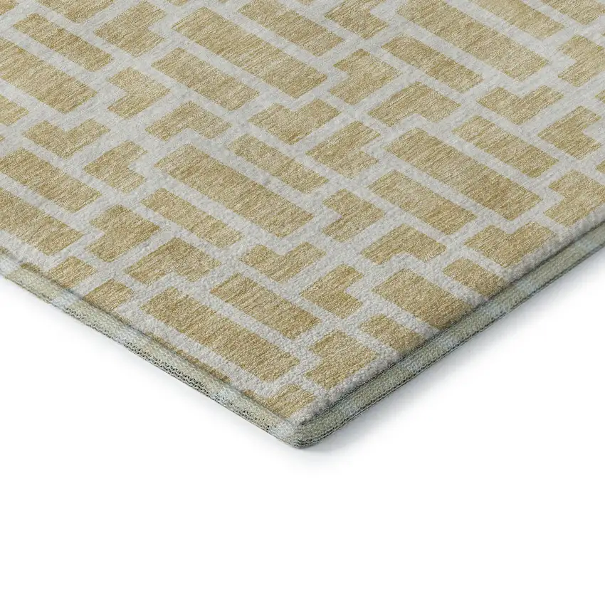 Wheat And Ivory Geometric Washable Area Rug With UV Protection Photo 7
