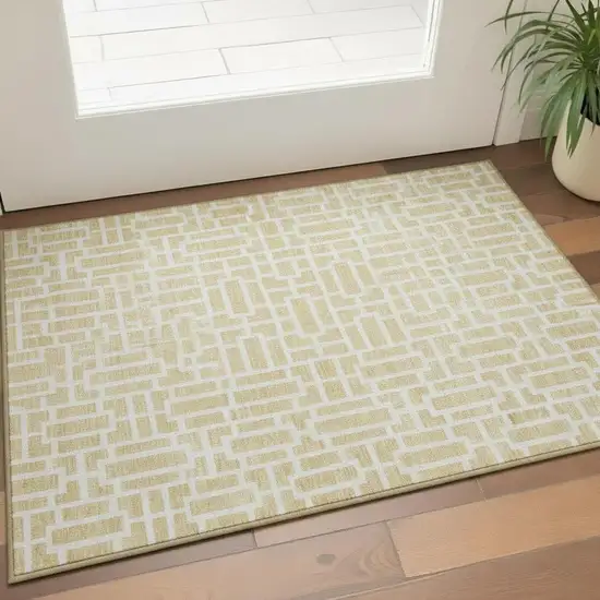 Wheat And Ivory Geometric Washable Area Rug With UV Protection Photo 2