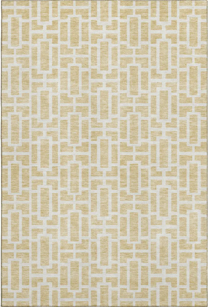 Wheat And Ivory Geometric Washable Area Rug With UV Protection Photo 1