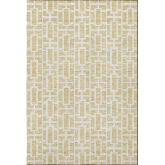 Wheat And Ivory Geometric Washable Area Rug With UV Protection Photo 4