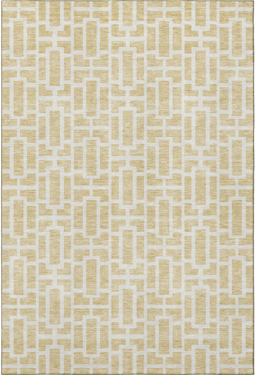 Wheat And Ivory Geometric Washable Area Rug With UV Protection Photo 4