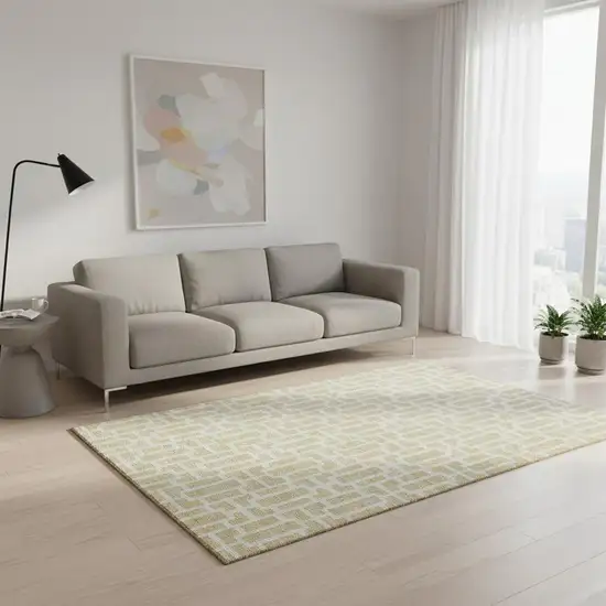 Wheat And Ivory Geometric Washable Area Rug With UV Protection Photo 2