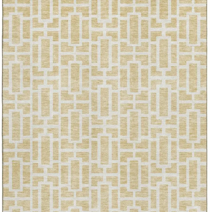 Wheat And Ivory Geometric Washable Area Rug With UV Protection Photo 3