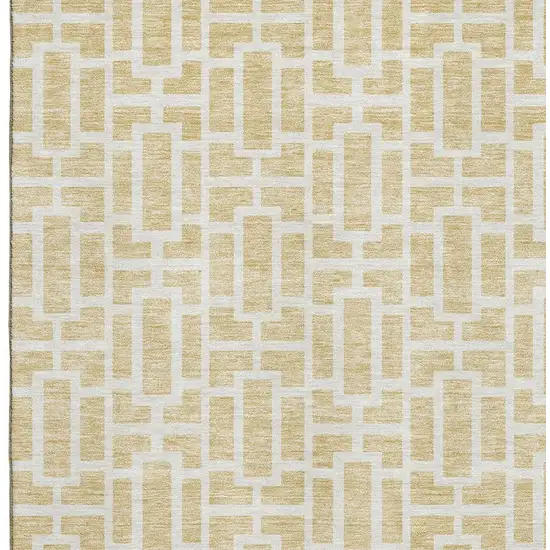 Wheat And Ivory Geometric Washable Area Rug With UV Protection Photo 3