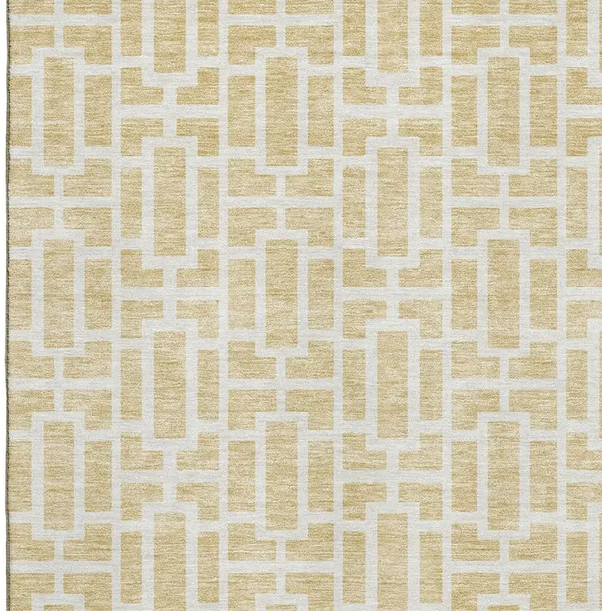 Wheat And Ivory Geometric Washable Area Rug With UV Protection Photo 3
