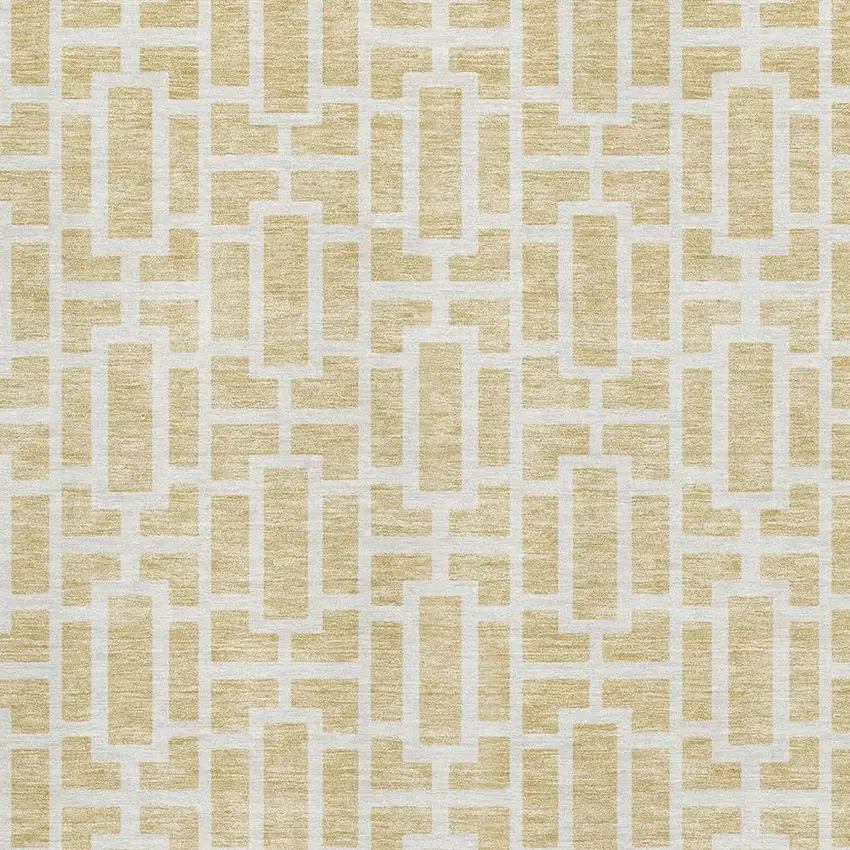 Wheat And Ivory Geometric Washable Area Rug With UV Protection Photo 3