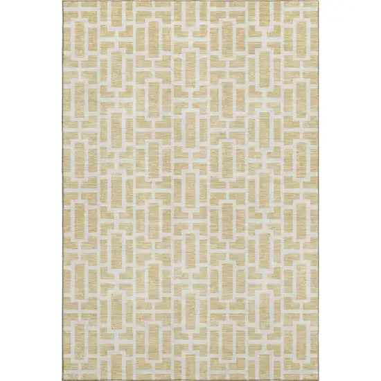 Wheat And Ivory Geometric Washable Area Rug With UV Protection Photo 1