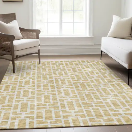 Wheat And Ivory Geometric Washable Area Rug With UV Protection Photo 6