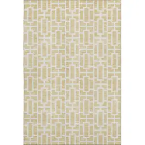 Photo of Wheat And Ivory Geometric Washable Area Rug With UV Protection