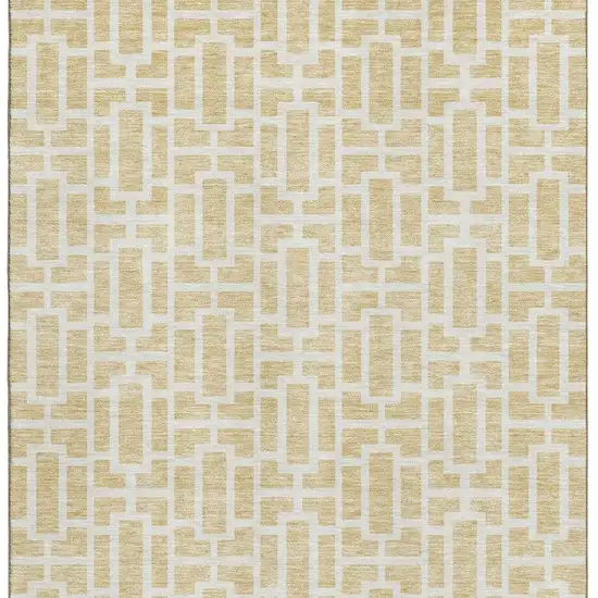 Wheat And Ivory Geometric Washable Area Rug With UV Protection Photo 4