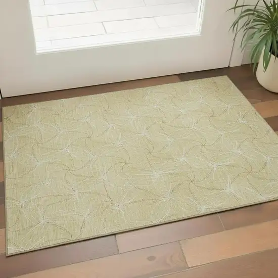 Wheat And Ivory Geometric Washable Area Rug With UV Protection Photo 2